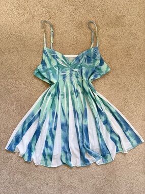 Y2K Mudd fairycore babydoll cami tank top Blue-Green Striped Tie-Dye flowy top